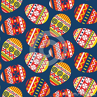 Seamless pattern with Easter eggs decorated with geometric patterns. Vector Vector Illustration