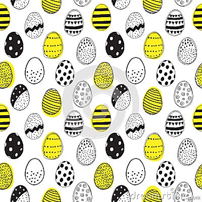 Seamless pattern with easter eggs doodles Vector Illustration
