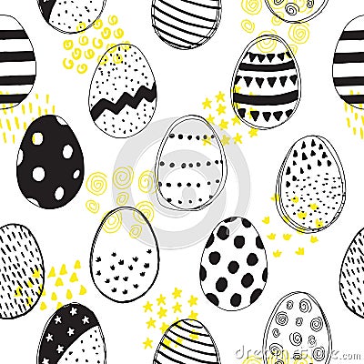 Seamless pattern with easter eggs doodles Vector Illustration