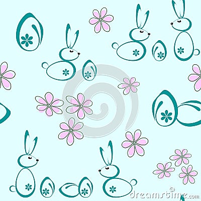 Seamless pattern with Easter rabbits Vector Illustration