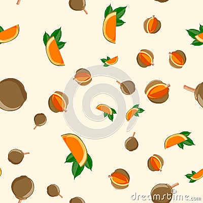 Seamless pattern Eco food Quararibea cordata. South American sapote or chupa-chupa Stock Photo