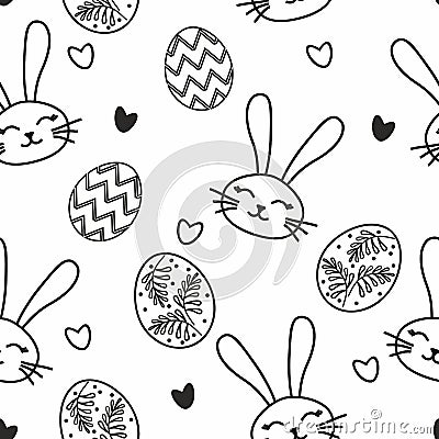 Seamless pattern with eggs and bunnies. Easter holiday black and white background for printing on fabric, textile, paper for scrap Stock Photo
