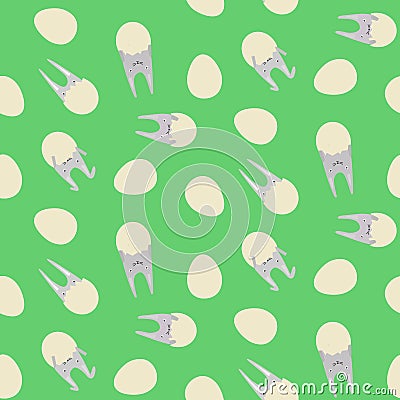 Seamless Pattern with Eggs and Rabbits in the Eggs Stock Photo