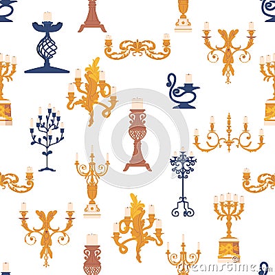 Seamless Pattern With Elegant Candleholders In Various Shapes And Sizes, Creating A Harmonious And Captivating Design Vector Illustration