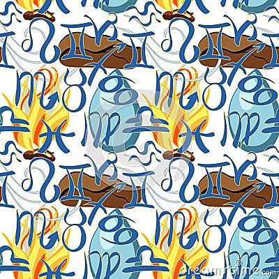 Seamless pattern Element of astrological water, earth, air, fire Vector Illustration