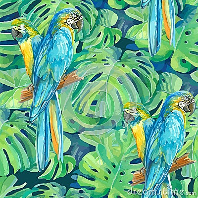 Seamless pattern element of two ara parrots and Vector Illustration