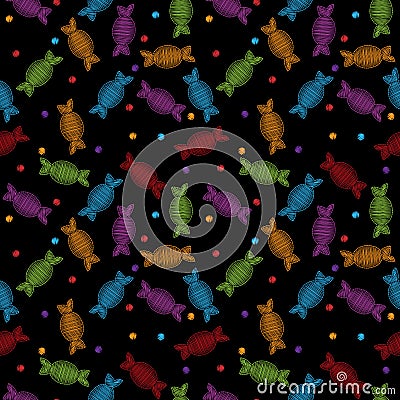 Seamless pattern with embroidery stitches imitation little candy Vector Illustration