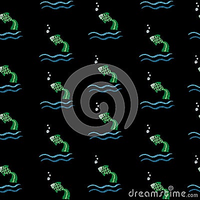 Seamless pattern with embroidery stitches imitation little green Vector Illustration