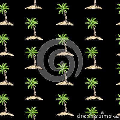 Seamless pattern with embroidery stitches imitation little palm Vector Illustration