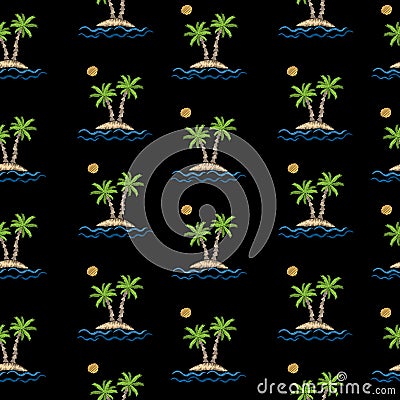 Seamless pattern with embroidery stitches imitation little palm Vector Illustration