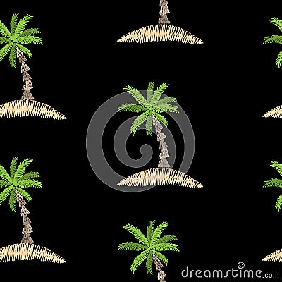Seamless pattern with embroidery stitches imitation palm tree Vector Illustration