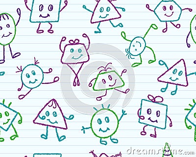 Seamless pattern with emotional geometric men in different poses and movements Vector Illustration