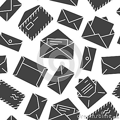 Seamless pattern with envelopes flat glyph icons. Mail background, message, open envelope with letter, email vector Vector Illustration