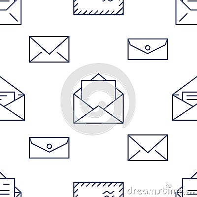 Seamless pattern with envelopes flat line icons. Mail background, message, open envelope with letter, email vector Vector Illustration