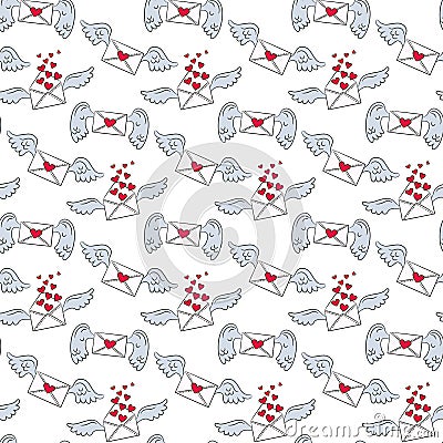 Seamless pattern with envelopes and wings. Vector Illustration