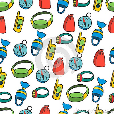 Seamless pattern with equipment for kayaking-5 Cartoon Illustration