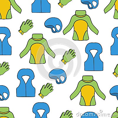 Seamless pattern with equipment for kayaking-2 Cartoon Illustration