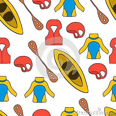Seamless pattern with equipment for kayaking-6 Cartoon Illustration