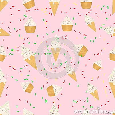 Seamless pattern with es cream illustrations Vector Illustration