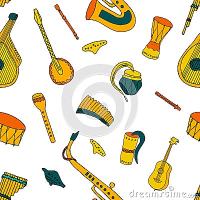 Seamless pattern with Ethnic musical folk instrument. Vector Illustration
