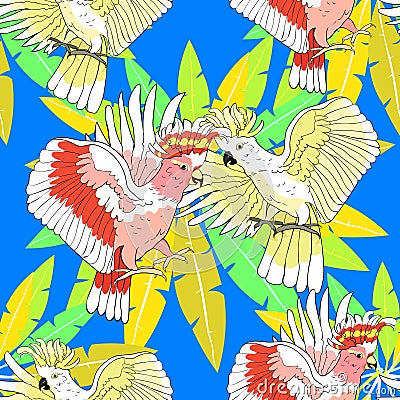 seamless pattern exotic cockatoo parrot pink Inca. vector illustration Vector Illustration