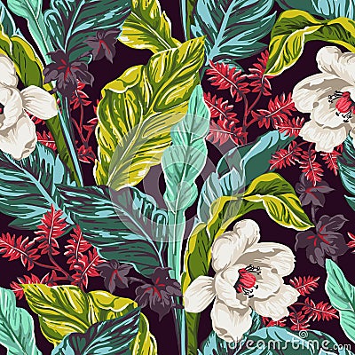 Seamless pattern of exotic leaves Vector Illustration