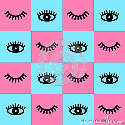 Seamless pattern with eyelashes. Open eye with lash. Cute eyelash. Background with lashes. Vector illustration. Vector Illustration