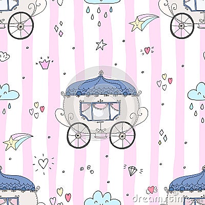 Seamless pattern with fairy tale carriage vector illustration Vector Illustration