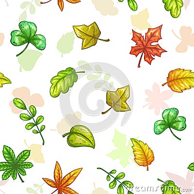Seamless pattern with falling colorful leaves. Vector Illustration