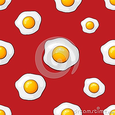 Seamless pattern with falling fried eggs Vector Illustration