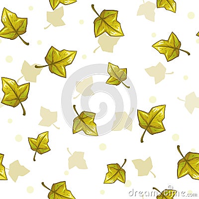 Seamless pattern with falling green leaves. Vector Illustration