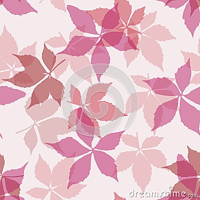 Seamless pattern with falling leaves. Background with autumn virginia creeper leaves. Vector Illustration