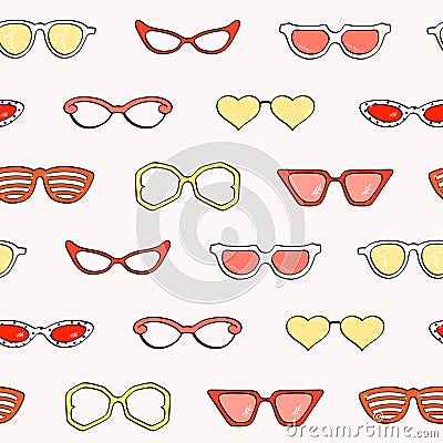 Seamless pattern, fashion isolated sunglasses set Vector Illustration