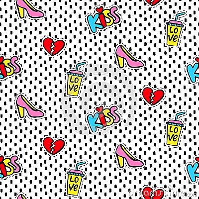 Seamless pattern with Fashionable patches Vector Illustration