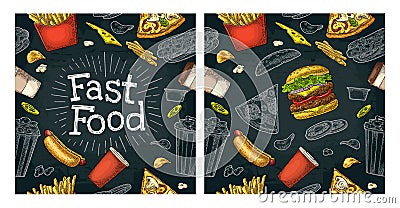 Seamless pattern fast food. Vector Illustration