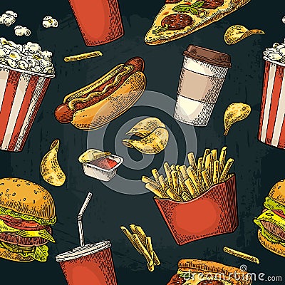 Seamless pattern fast food. Vector Illustration