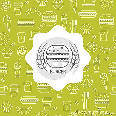 Seamless pattern with fast food icons. Vector Illustration
