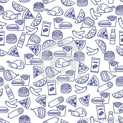 Seamless Pattern Fast Food Snack Picnic Unhealthy Vector Illustration