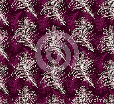 Seamless pattern feathers on black. Stock Photo