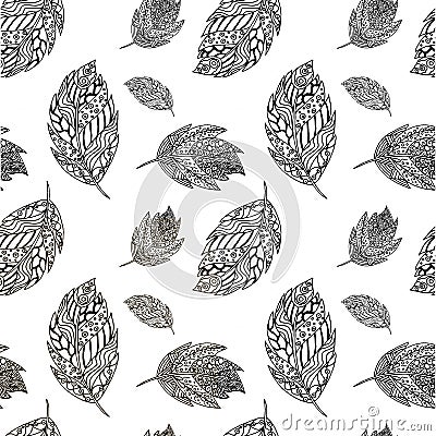 Seamless pattern, feathers, black and white Vector Illustration