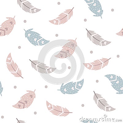 Seamless pattern feathers with boho style Vector Illustration