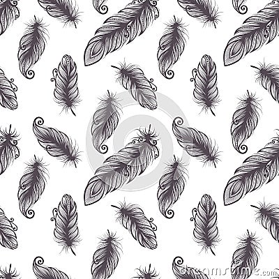 Seamless Pattern with Feathers Vector Illustration