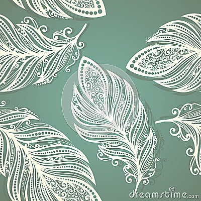 Seamless Pattern with Feathers Vector Illustration