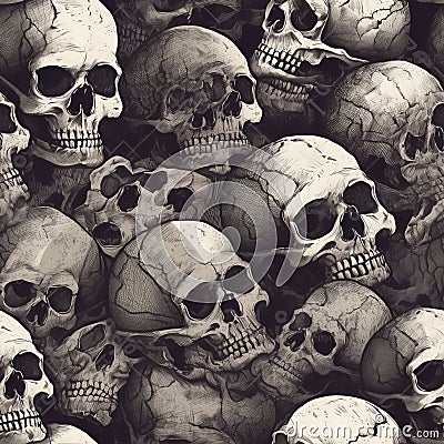 Seamless Pile of Skulls in a Hand-Drawn Grungy Look Illustration Cartoon Illustration