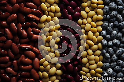 Seamless pattern featuring various types of beans flawlessly interlinked Stock Photo