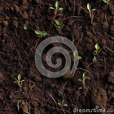 A seamless pattern of fertile soil with some green sprouts Cartoon Illustration