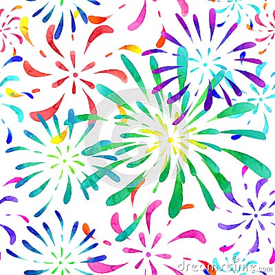 Seamless pattern fireworks watercolor. Stock Photo