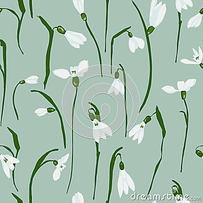 Vector seamless pattern with snowdrops Vector Illustration