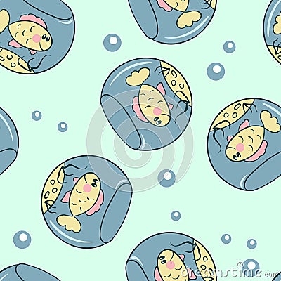 Seamless pattern with fish in an aquarium Vector Illustration