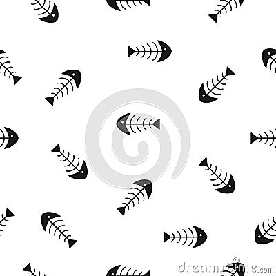 Seamless pattern fish bone vector white background. Fish black skull Vector Illustration